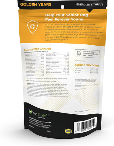 VETRISCIENCE Golden Years Energize and Thrive Complete Daily Multivitamin with BCAAs for Senior Dogs, Chicken