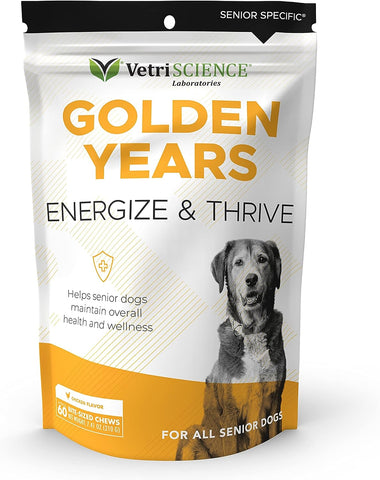 VETRISCIENCE Golden Years Energize and Thrive Complete Daily Multivitamin with BCAAs for Senior Dogs, Chicken